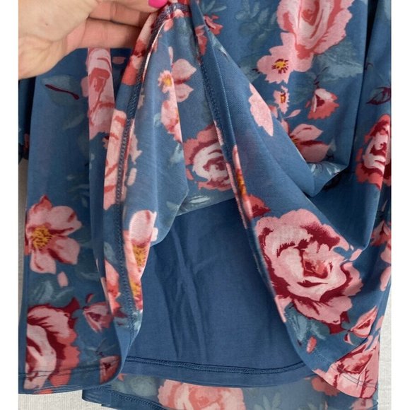 Democracy Floral Print Boho Ruffle Peasant Hippie Blouse S Mesh Fabric Blue $68 - Picture 5 of 11